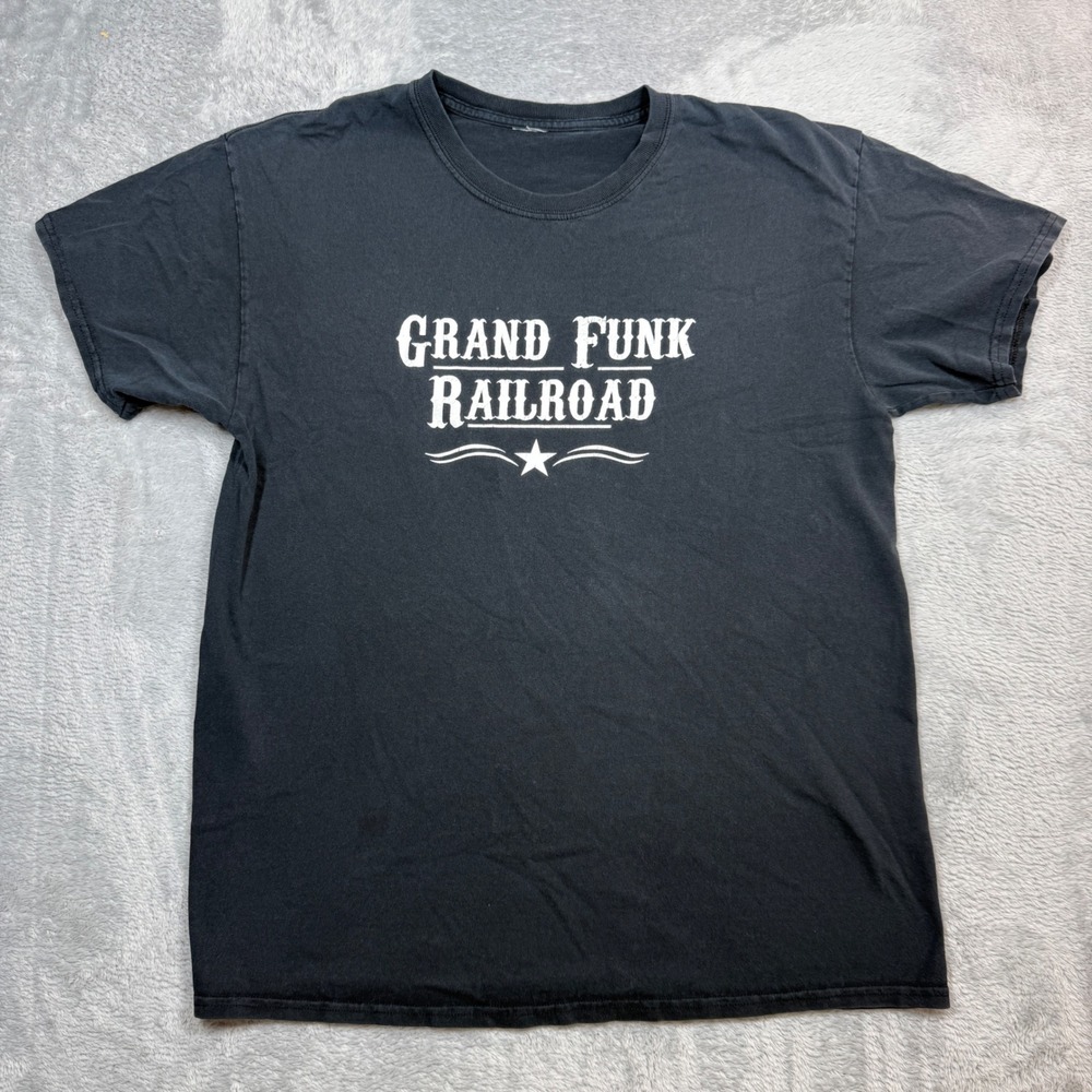 Vintage Grand Funk Railroad T Shirt Mens XL Black Distressed Faded Rock Band Y2K